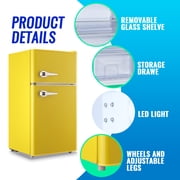 Tacool 3.5 Cu.ft Retro Mini Fridge with Freezer, 2 Door Small Refrigerator with 7 Adjustable Thermostat for Home, Yellow