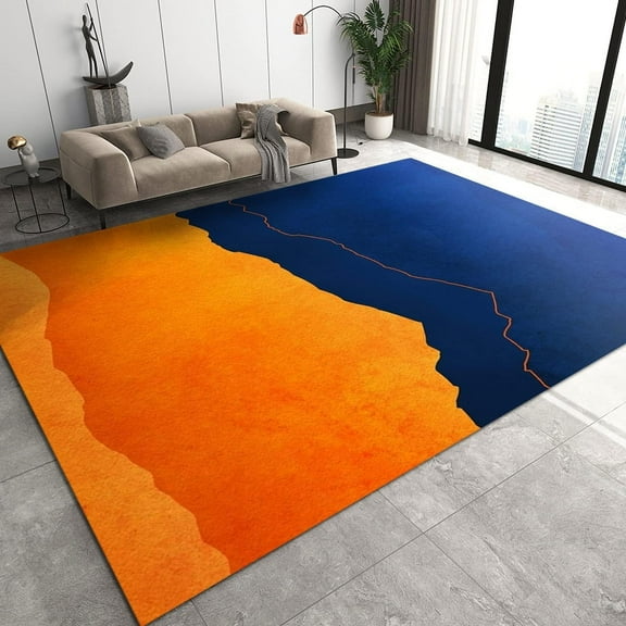 Orange Blue Stitching Area Rug European Luxury Orange Blue Gradient Outdoor Indoor Washable Rug For Floor Mat Indoor Throw Rugs Soft Mats For Bedroom Living Room Kids Room