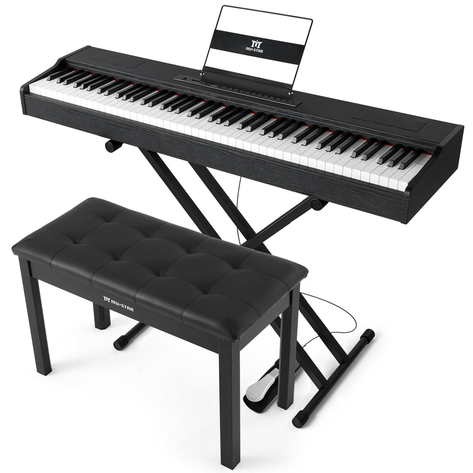 MUSTAR 88 Keys Full Size Weighted Hammer Action Digital Piano Electric Keyboard with MIDI,Stand,Sustain Pedal,Bench(Black)