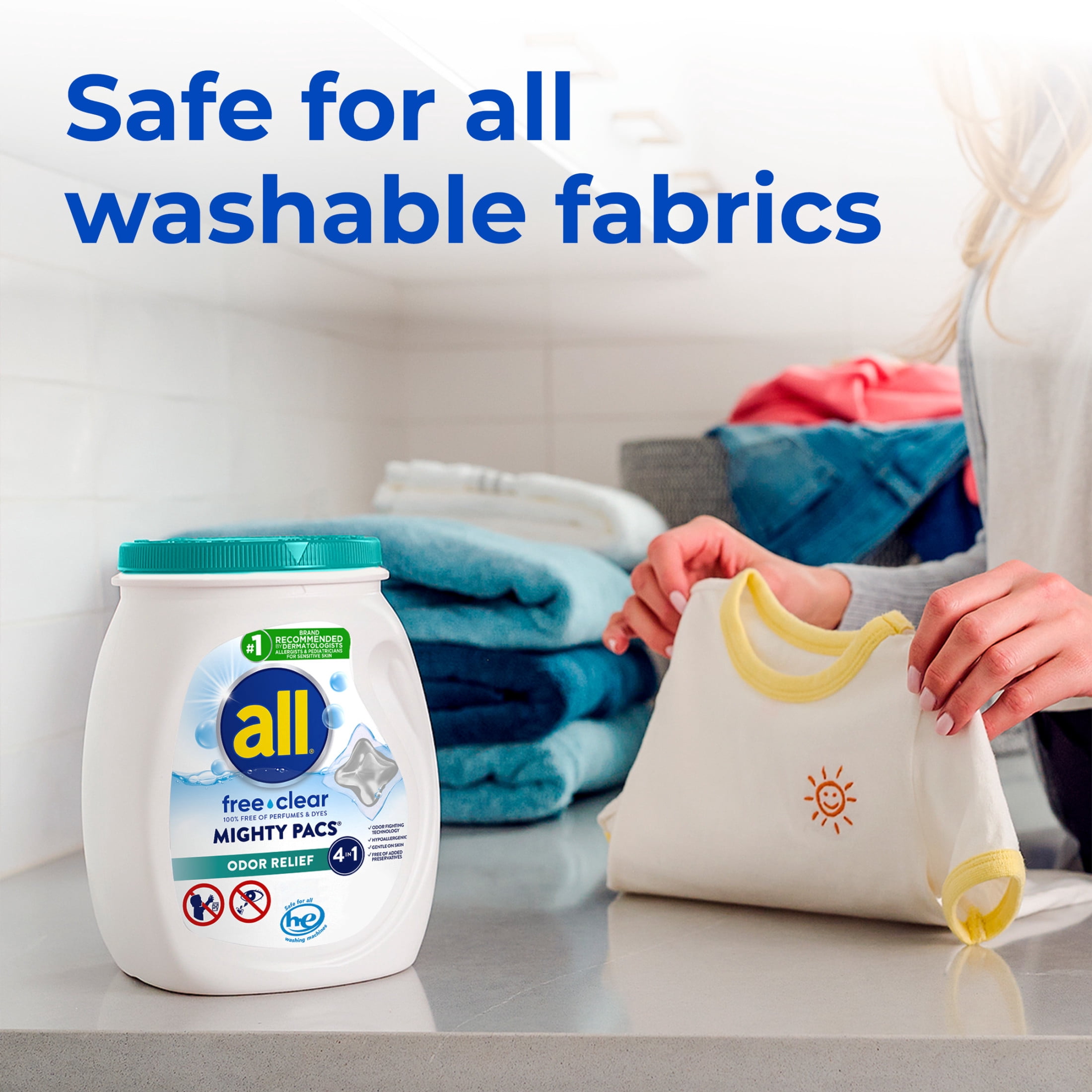 (2 pack) all free clear MIGHTY PACS Odor Relief Laundry Detergent Pacs for Sensitive Skin, 56 Count