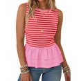 thumbnail image 5 of Summer Stripe Print Women Sleeveless Patchwork Slim Tank Tops Ruffle Vest, 5 of 6