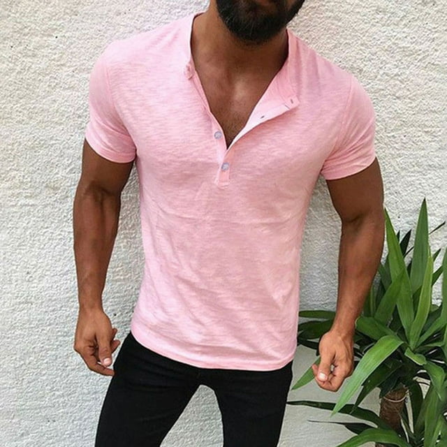 ylioge Mens Short Sleeve T Shirts Casual Pullover Button Crewneck Tees Tops Athletic Workout Quick-Drying Solid Basic Stretchy Slim Running Tshirts