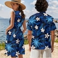 thumbnail image 2 of Uorisanigo Hawaiian Plumeria Matching Outfits for Couples Men's Short Sleeve Shirt Hawaiian Beach Shirts and Women's Summer Dress Sleeveless A-Line Crewneck Beach Party Sundress, 2 of 8