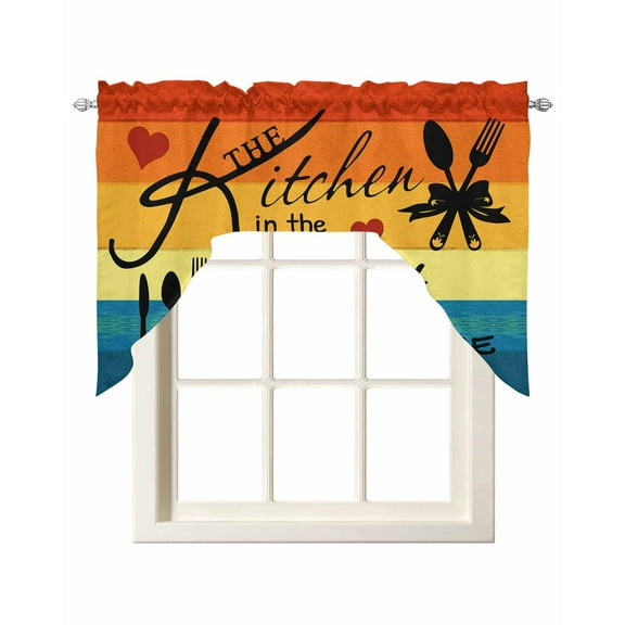 Tableware Silhouette Kitchen Swag Valances for Windows, Orange Blue Ombre Coastal Swag Valances Curtains for Living Room, Rod Pocket Window Treatments for Bathroom, Bedroom, Cafe, 56"x36"