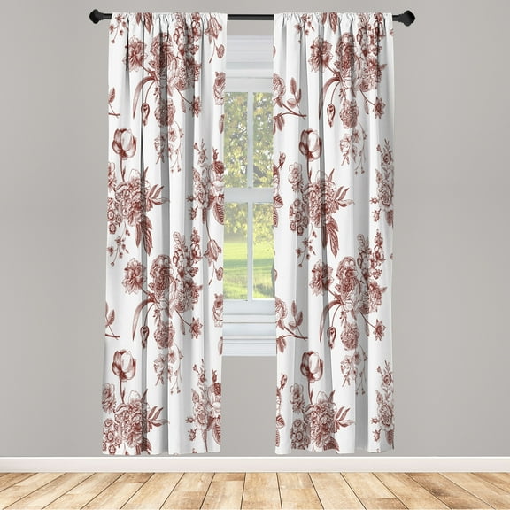 Ambesonne Botanical Curtains, Floral Victorian Print, Pair of 28"x63", Brown Ivory