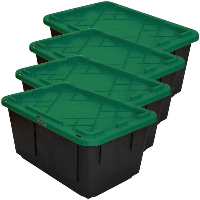 Caja de Plástico Almacenamiento BoxUpGreen 4Pzas 102 Lt 77x52x38cm Apilable Polietileno Color Negro/Verde.
