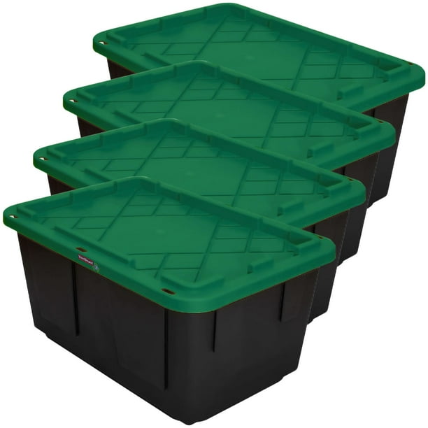 Caja de Plástico Almacenamiento BoxUpGreen 4Pzas 102 Lt 77x52x38cm Apilable Polietileno Color Negro/Verde.