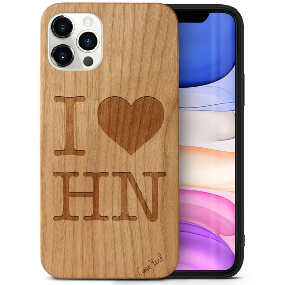 Case Yard Wooden Case Outside Soft TPU Silicone Slim Fit Shockproof Wood Phone Cover for Girls Boys Men and Women Supports Wireless Charging I Love Honolulu Design case for iPhone-12-Pro-Max