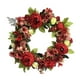 thumbnail image 4 of Corona de peonía de seda para puerta de entrada, con hojas rojas y verdes. Rojo 40cm, 4 of 9