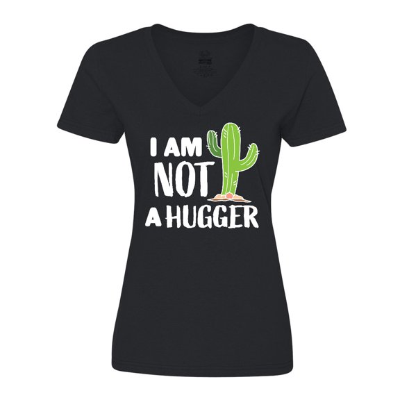Inktastic I am Not a Hugger with Cactus Women's V-Neck T-Shirt