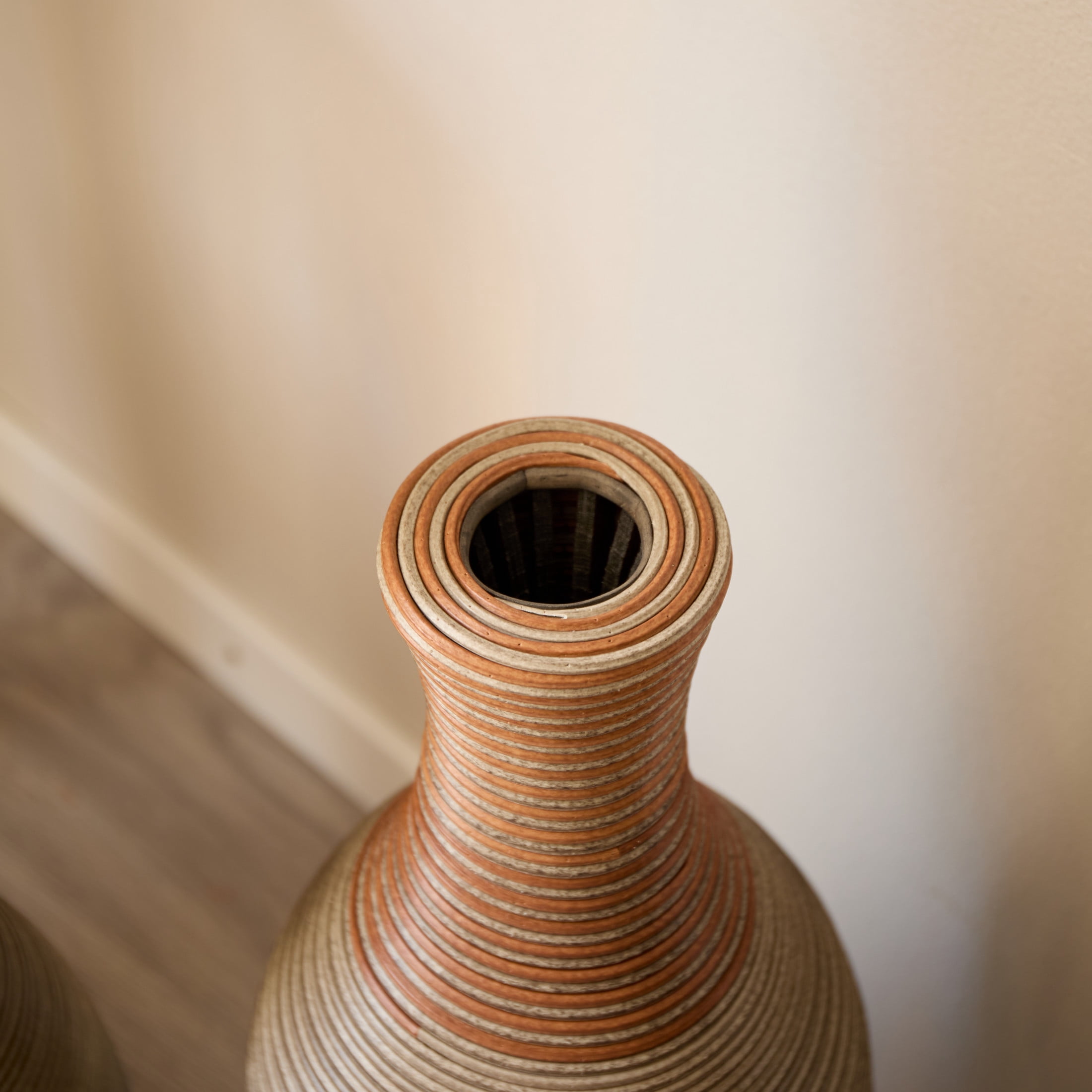 Noble House 28.35", 24.41", 20.47" PVC Rattan Floor Vase Set of 3, Hand-Woven, Brown Gray