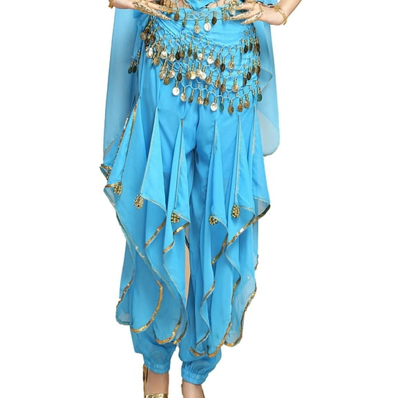 Zaldita Women's Belly Dance Pants Bollywood Ruffle Dance Harem Pants Tribal Arabic Halloween Bloomers Sky Blue One Size