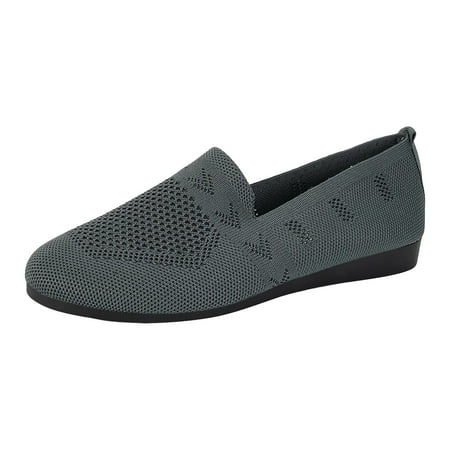 

Sngxgn Women s Flats Pointed Toe Ballet Shoes Knit Low Wedge Slip On Walking Shoes Casual Dress Loafers(Dark Gray 9.5)