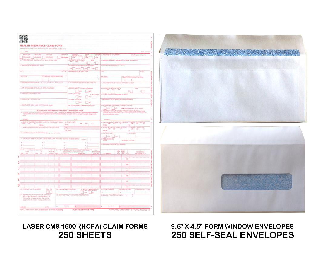 10-1/2 200 ea g38 CMS 1500  HCFA Self-Seal Window Envelopes for Claim Forms No 