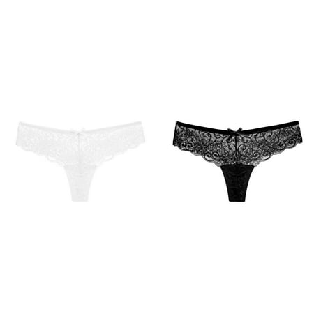 Lojoutye 2 Pack(Black 1PCS & White 1PCS) Multipack Women Panties Plus Size Boxes Women Lace T Pants Low Waist Panties Thong Plus Size Silk Panties