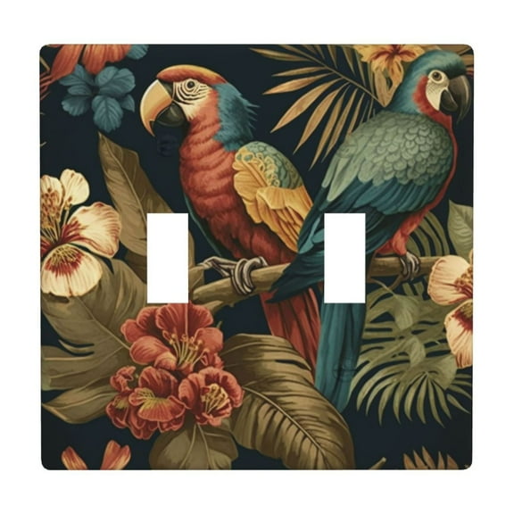 2 Gang Double Toggle Wall Plate Light Switch Cover Wallplate - hawaiian parrots Vintage