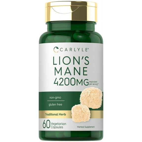 Lions Mane Supplement Capsules | 4200mg | 60 Count | Vegetarian, Non-GMO & Gluten Free | By Carlyle