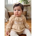 thumbnail image 5 of RUINIXCW Baby Girl Fall Outfits Goose/Strawberry Long Sleeve Ruffled Smocked Bubble Romper Dress and Bow Headband 2 Piece Set, 5 of 9