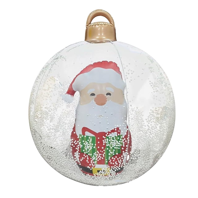 Inflatable Christmas Balls Decoration, 23.6 Inch Light Up Decorated Ball Snowman Xmas Tree Santa, LED Blow Up PVC Transparent Ornament for Courtyard, with Remote Control