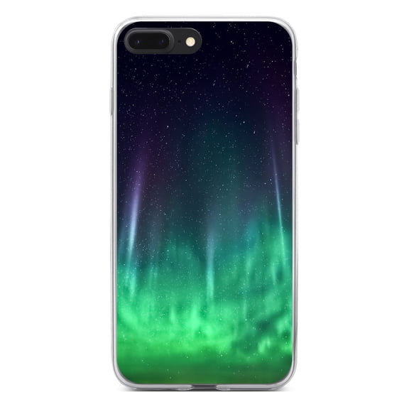 DistinctInk Clear Shockproof Hybrid Case for iPhone 7 PLUS / 8 PLUS (5.5" Screen) - TPU Bumper, Acrylic Back, Tempered Glass Screen Protector - Aurora Borealis Northern Lights