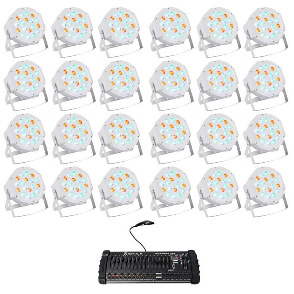 24 Rockville RockPAR50 WHT RGB Par Can DJ/Club Wash Lights 384 Ch DMX Controller