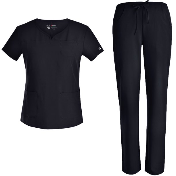 Stretch Women Nursing Scrubs Set Pandamed Curved Notch Neck Doctor
