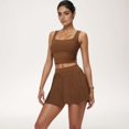 thumbnail image 7 of Women's High Waist Pleated Skirt with Built-In Shorts and Stretch Waistband - Small, Brown, 7 of 7