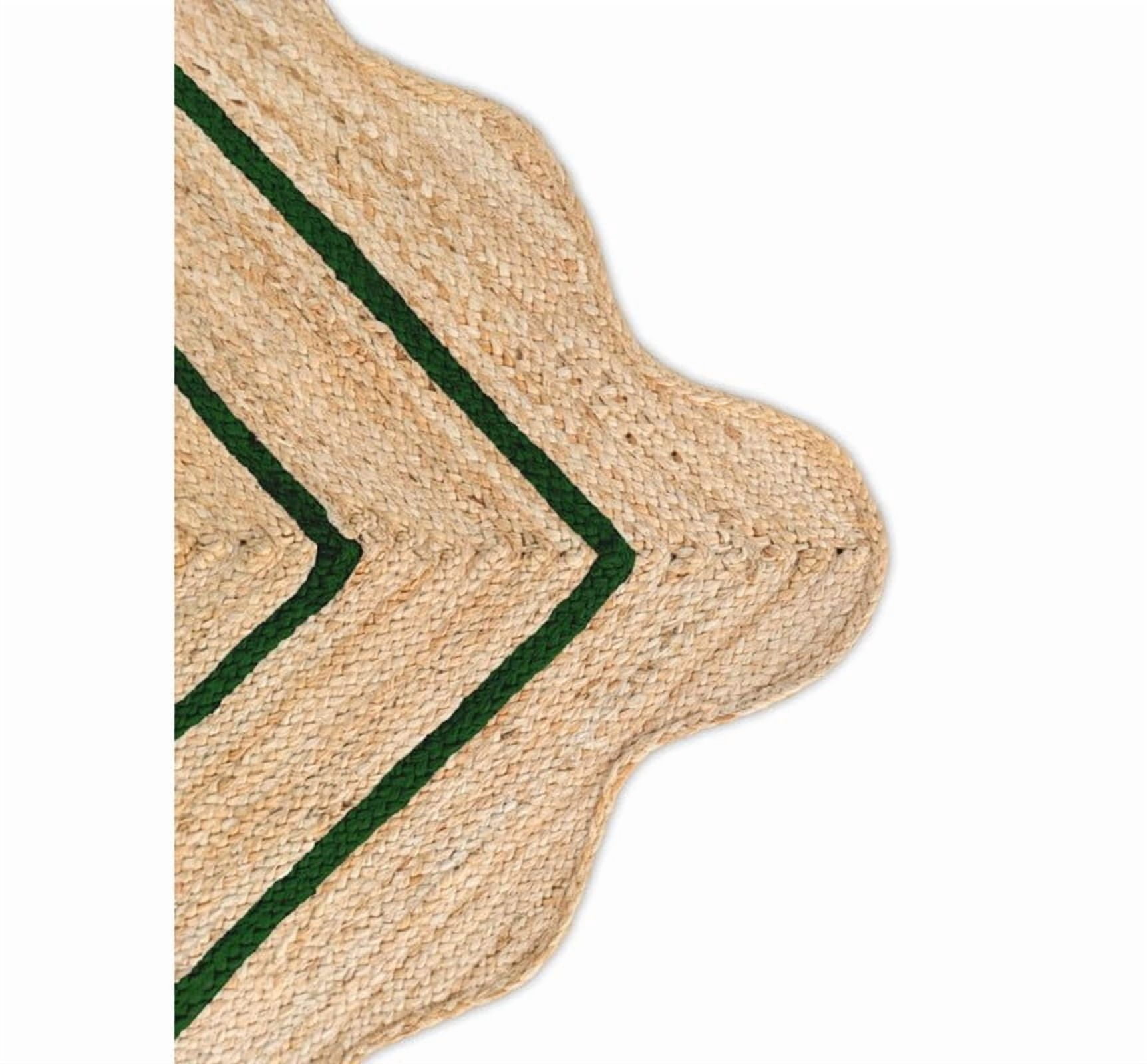 Wave Scalloped Natural Jute Rug, Handmade Boho Farmhouse Braided Eco-Friendly Indoor Carpet for Living Room, Bedroom, Hallway, Green, 4 X 6 FT