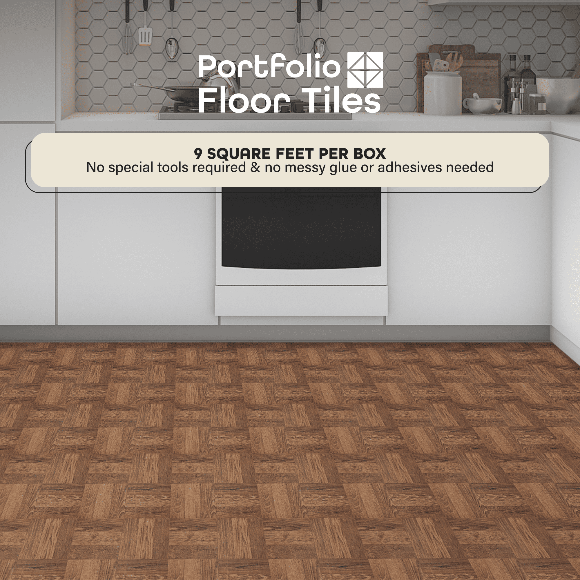 Achim Portfolio Self Adhesive Vinyl Floor Tile - 9 Tiles/9 Sq. ft., 12 x 12, Walnut Parquet