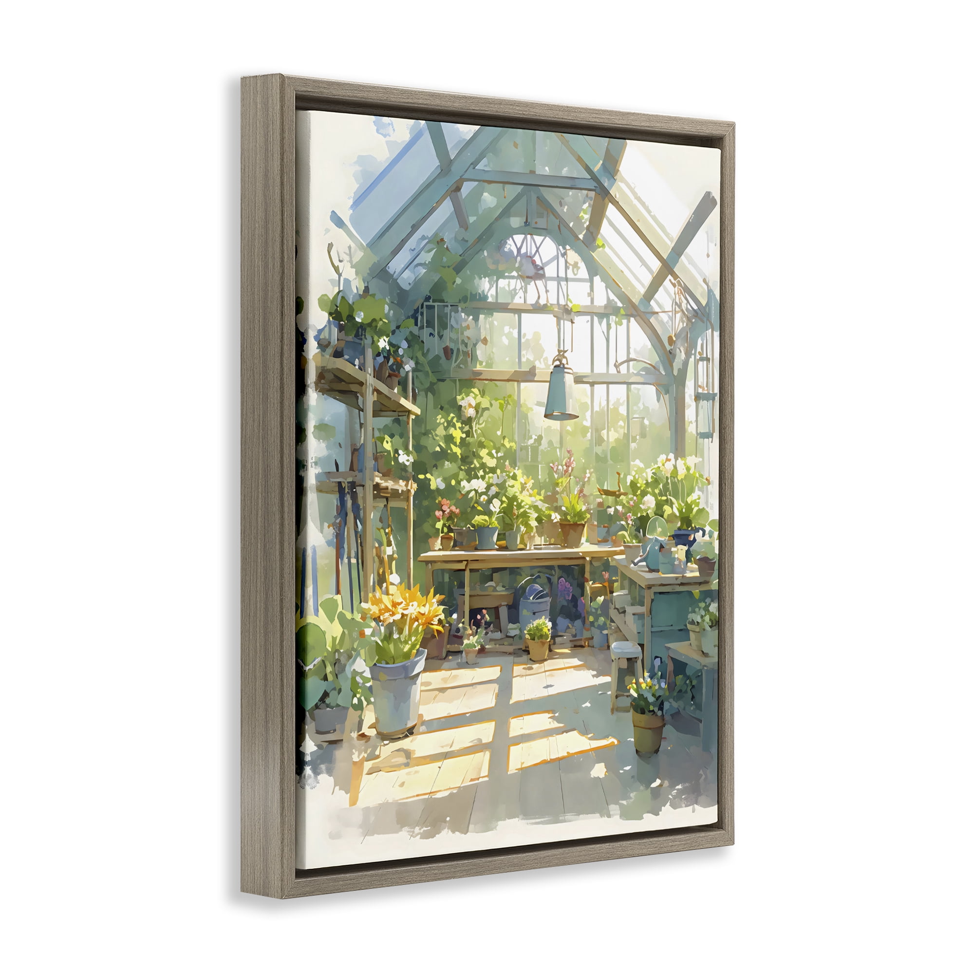 Stupell Industries Sunlit Greenhouse Plant Sanctuary Brown Framed Floater Canvas Wall Art, design by Creative Studio