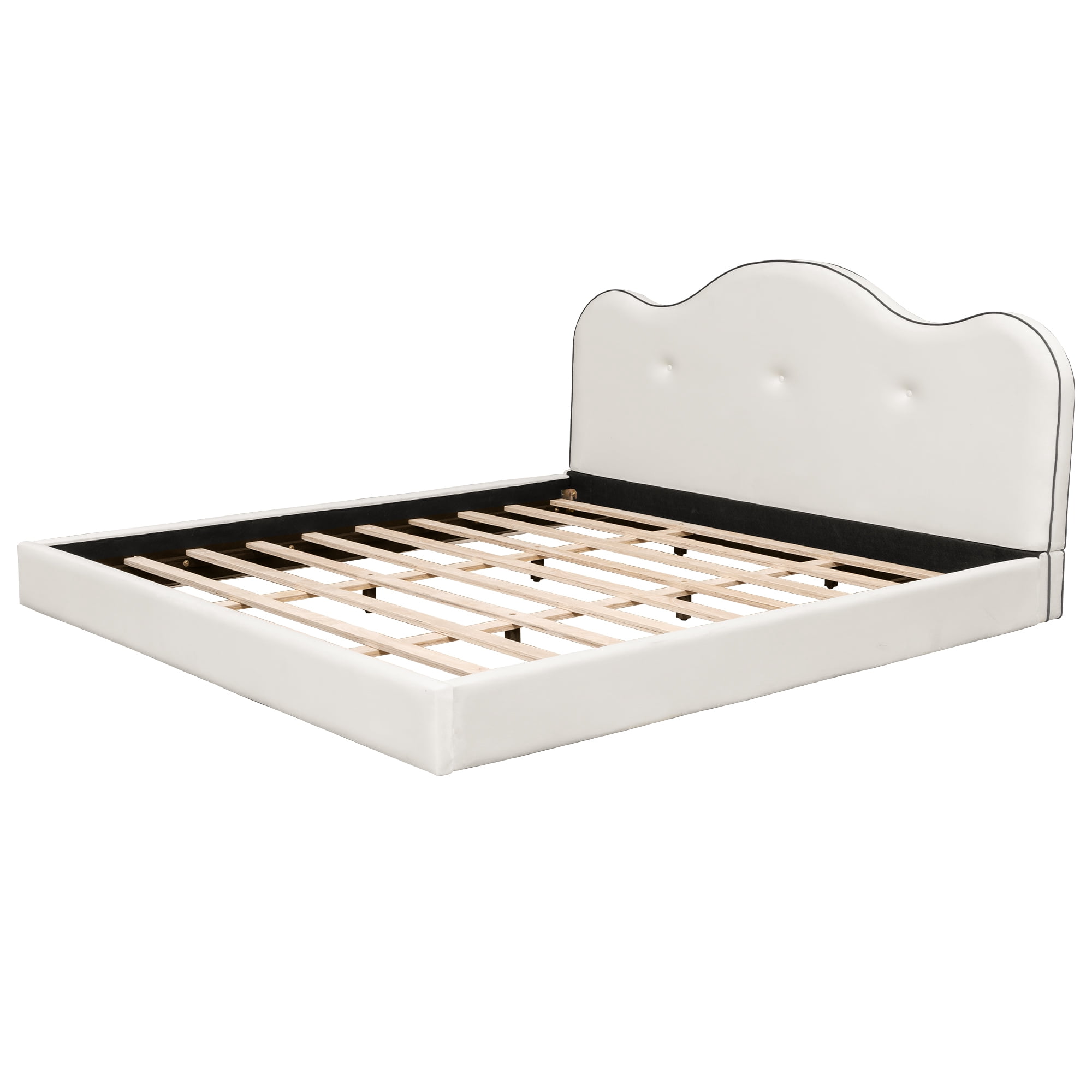Euroco Upholstery King Size Platform Bed, Beige