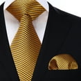 thumbnail image 6 of HISDERN Men Plaid Ties Formal Necktie Pocket Square Set Woven Gold Checkered Neckties & Handkerchief, 6 of 7