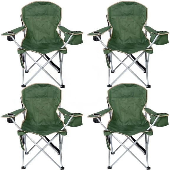 CozyBox 4 Pack Premium Portable Folding Chairs with Can Cooler and Storage Pocket -[Olive Green 4 Pack]