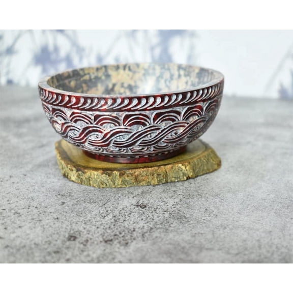 Ajuny Handcrafted Soapstone Scrying and Smudge Bowl Natural Stone Pot Decorative Bowl for Home Kitchen Table Decor Gift 5 inch