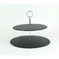 thumbnail image 3 of Two-Tier Round Slate Stone and Chromed Metal Country Farmhouse Serving and Display Tray for Elegant Rustic Kitchen and Dining DÃ©cor, 11.75 Inches in Diameter, 3 of 3