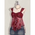 thumbnail image 5 of Burgundy Floral Print Asymmetrical Hem Tie-Front Peplum Tank Top For Women, 5 of 8