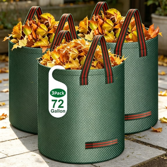 GARITIN 72 Gallon Yard Bags 3‑Pack, Reusable Heavy‑Duty Garden Leaf Bags, PP Woven Self‑Standing Lawn Waste Bags with Handles for Yard Debris, Leaves, Grass Clippings