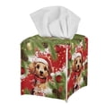 thumbnail image 2 of Renewold Christmas PU Leather Tissue Box Cover Santa Hat Dog Paper Cube Tissue Holder for Tabletop,Bathroom,Car,Office Modern Tissue Box Holder Organaizer, 2 of 5