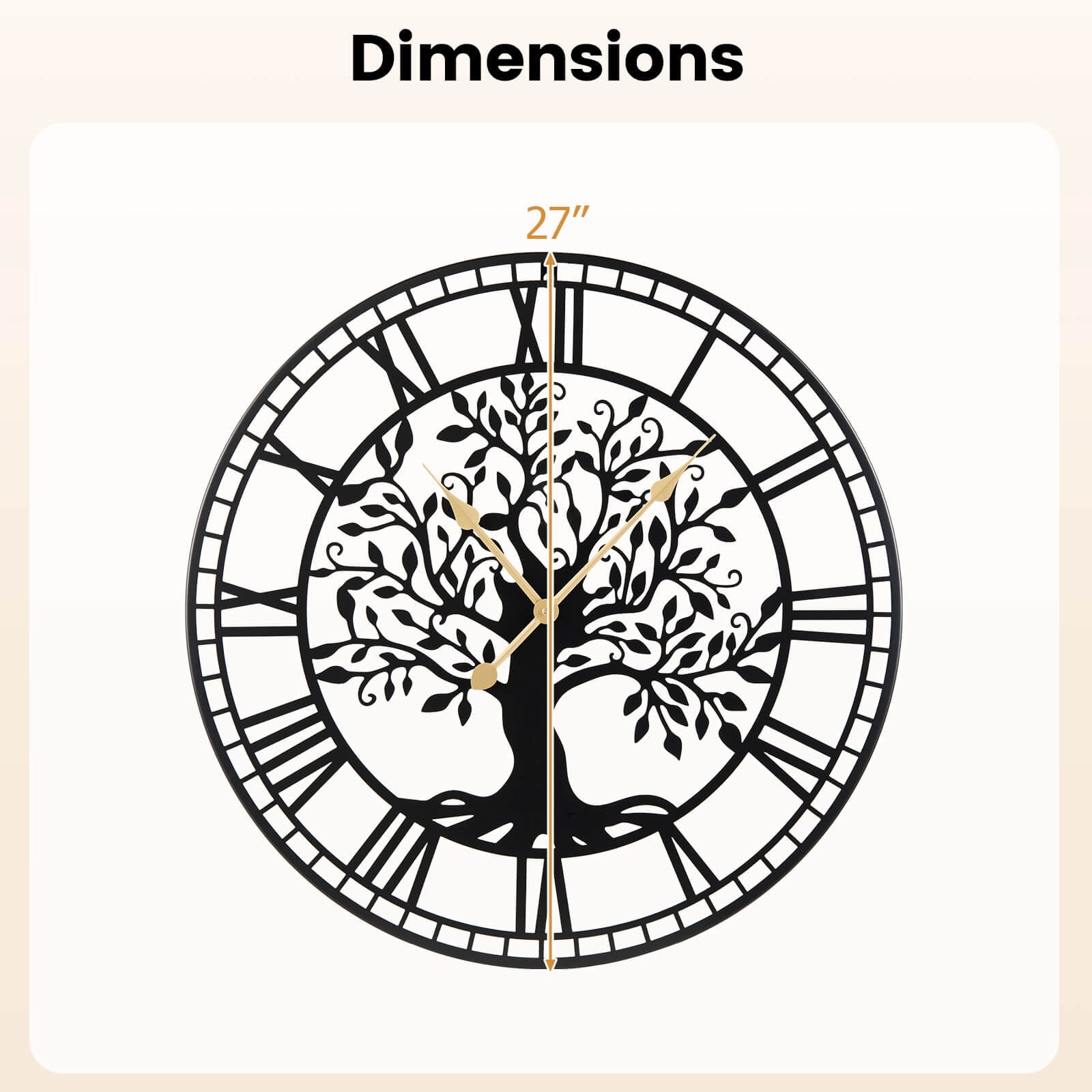 Costway Large Wall Clock, 27” Tree of Life Big Metal Clock, Non-Ticking Decorative Clock