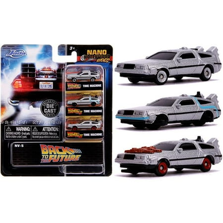Hot Wheels Nano Hollywood Rides: 1.65" Back to the Future Time Machine Set Car Play Vehicles