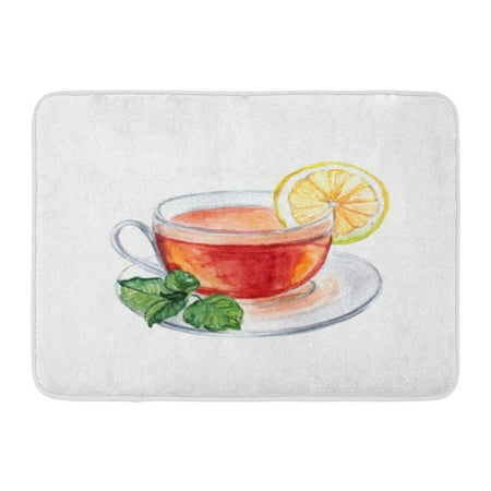 GODPOK Abstract Black Aquarelle Watercolor Cup of Tea with Mint and Lemon Used Recipe Brown Cafeteria Beverage Rug Doormat Bath Mat 23.6x15.7