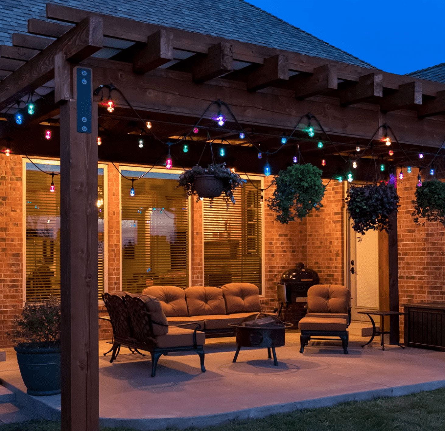 48ft Color Changing Outdoor String Light with Shatterproof LED Bulbs Remote Control Weatherproof for Patio Backyard Garden Party