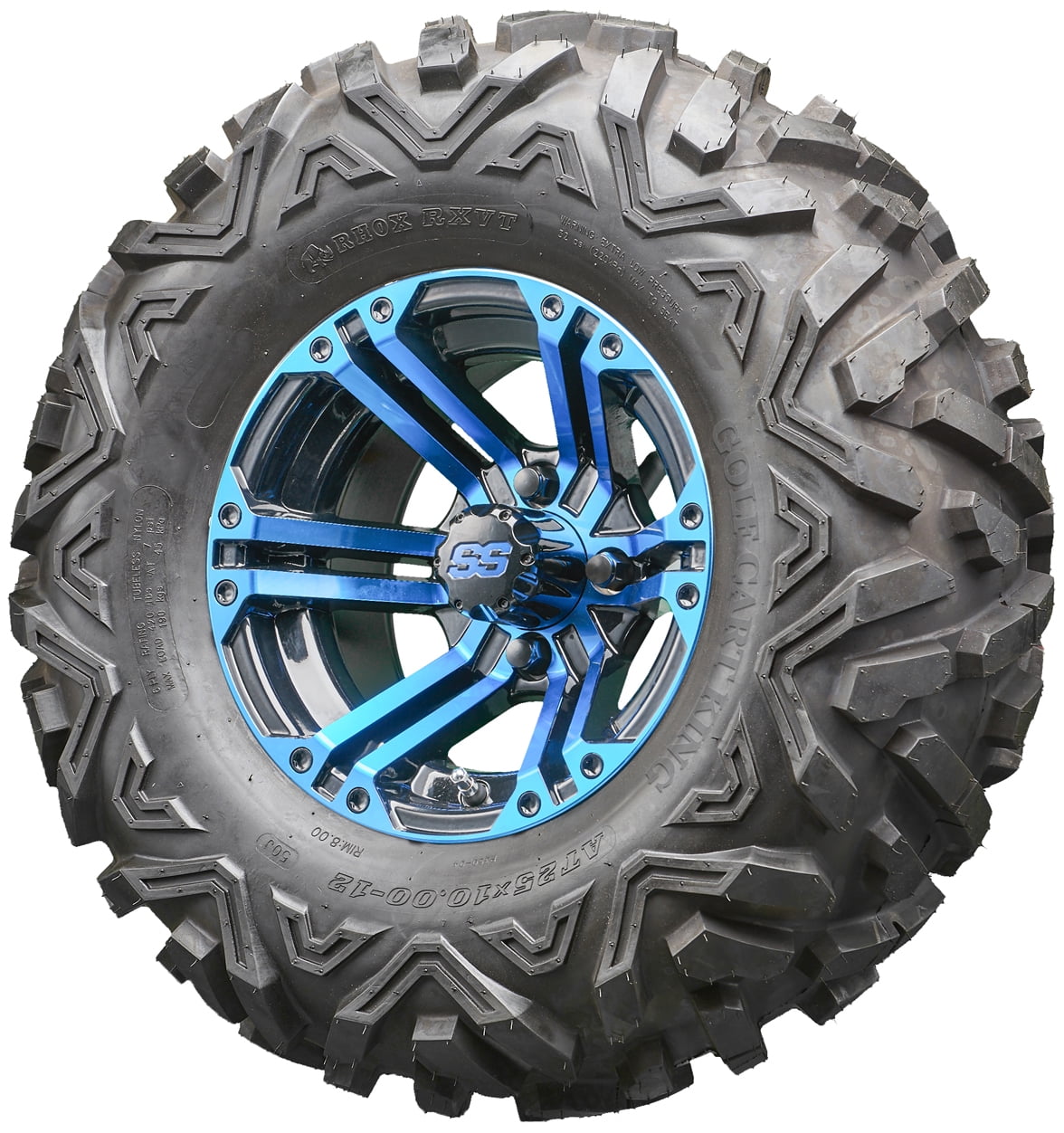Golf Cart Wheels and Tires Combo 12" RHOX RX334 Black and Blue Set
