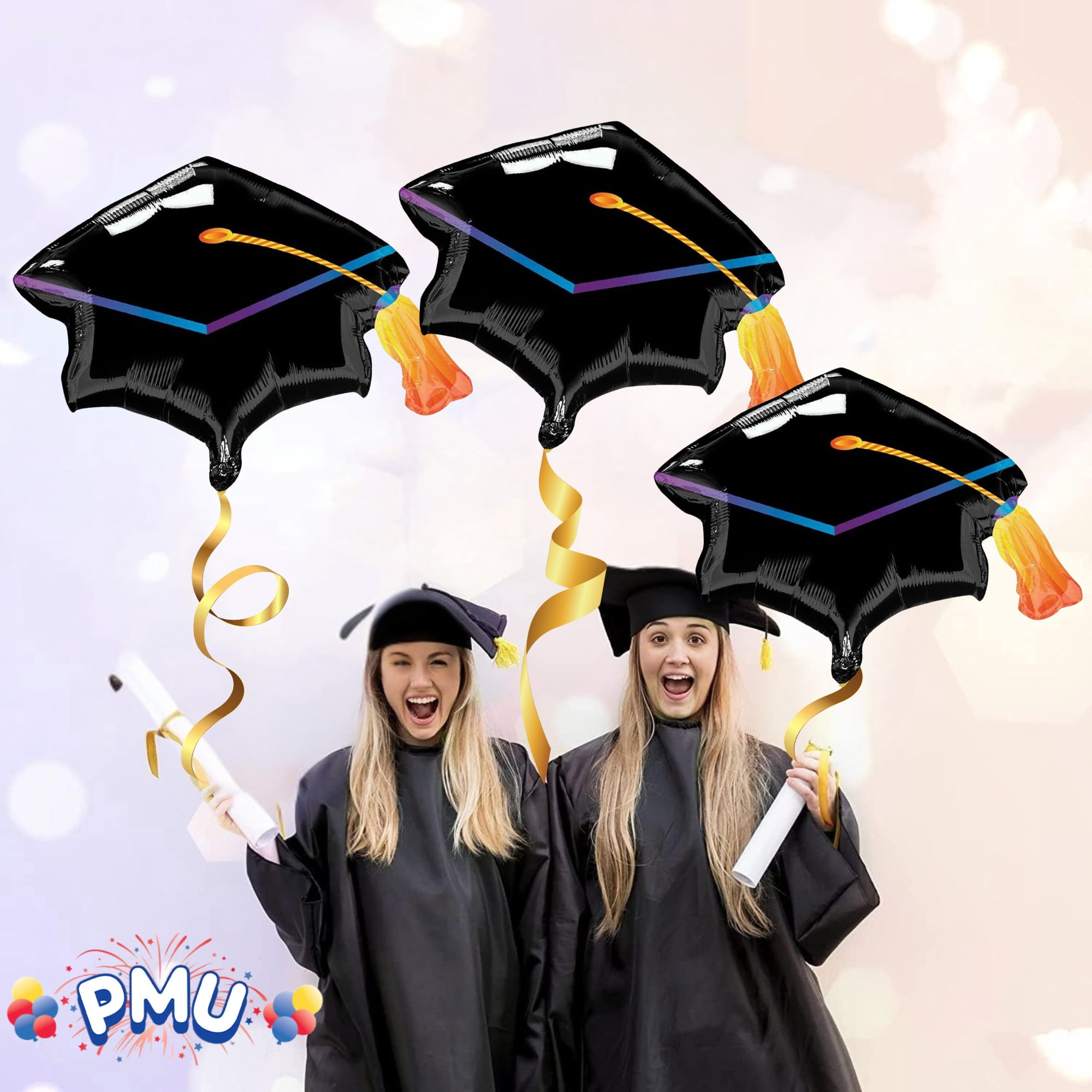 PMU Graduation 31 Inch Black Graduation Cap Mylar Foil Balloons Pkg/10