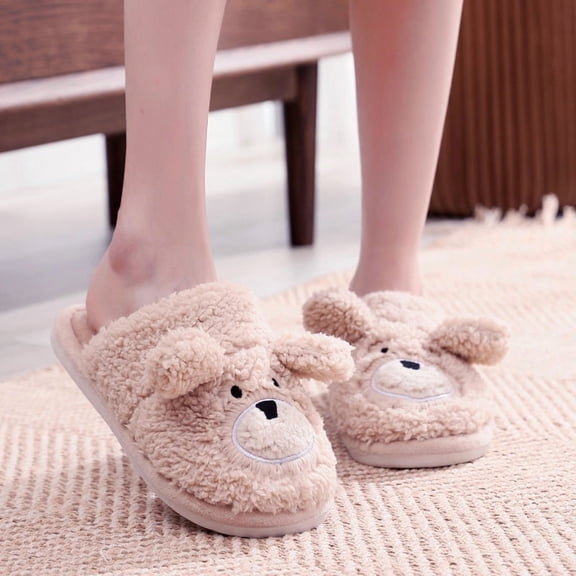 ZELAND Unisex Cute Bear Plush House Slippers - Cozy Indoor Fleece Lined, Non-Slip, Closed-Toe Design for Men & Women