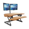 thumbnail image 2 of 46" Adjustable Corner Standing Desk Converter Dual Monitor Arm Bundle Teak Wood, 2 of 8