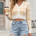 thumbnail image 5 of Xdegoge Cropped Cardigan for Women V Neck Button Down Plaid Knitwear Long Sleeve Y2K Preppy Knit Cute Fall Spring Fashion Tops, 5 of 7