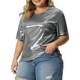 thumbnail image 4 of GRACE & GRANDEUR Haut Grande Taille pour Femmes Métallisé Col Rond Manches Courtes T-Shirt Chemisiers de Fête Tee Hauts, 4 of 5