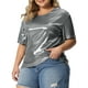 thumbnail image 4 of Blusas de fiesta metálicas holográficas de manga corta para mujeres de tallas grandes Agnes Orinda 2X plateadas, 4 of 6