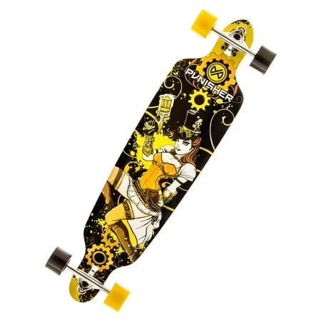 Punisher Skateboards Steampunk 40" Longboard, Double Kick with Drop Down Deck and ABEC-9 Bearings